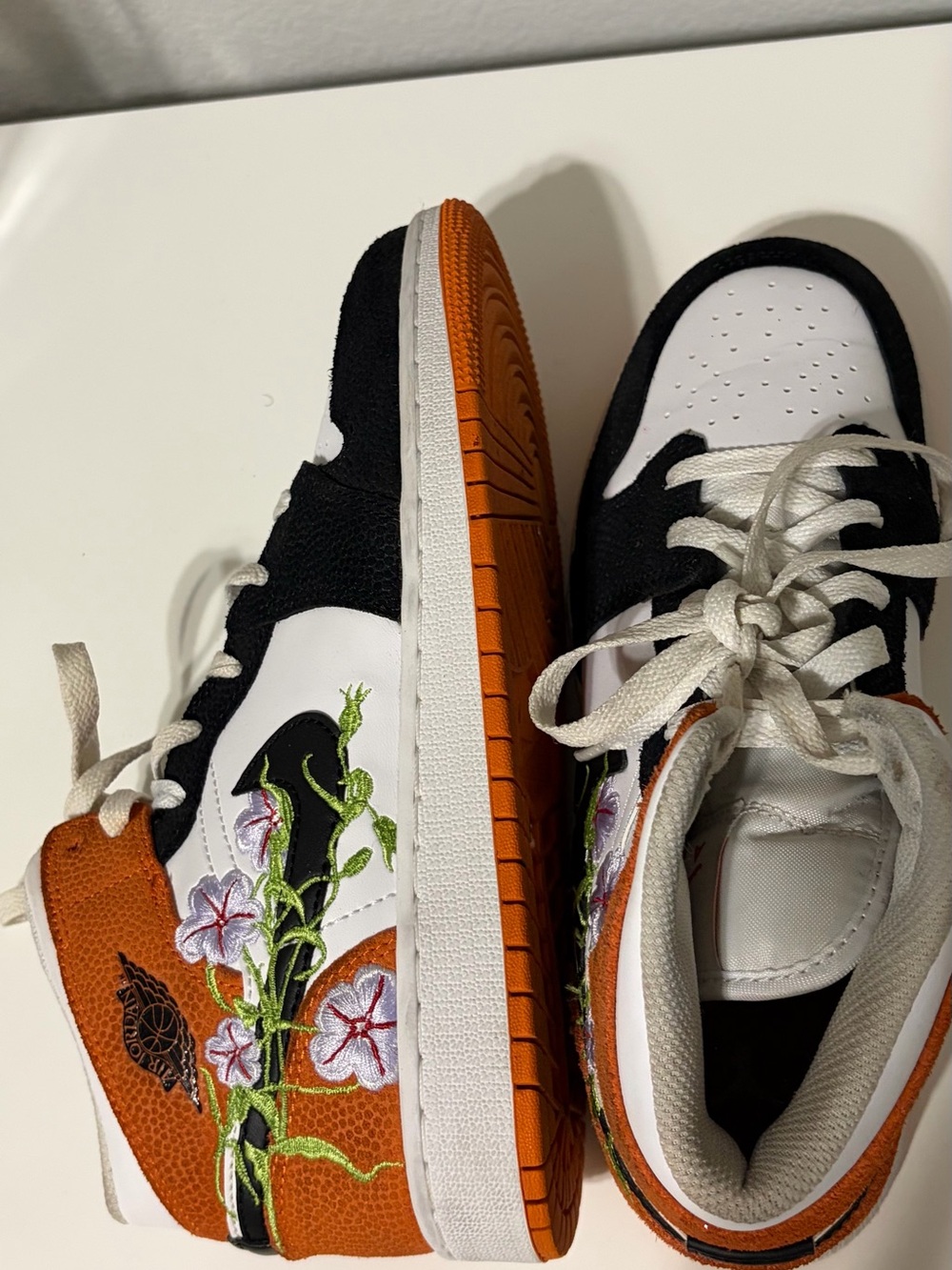 Women’s Black, White & Orange Floral High-Top Sneakers